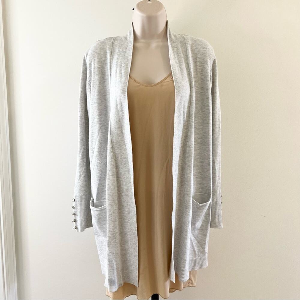 Grey Cardigan Sweater Knit Long Sleeve Open Front‎